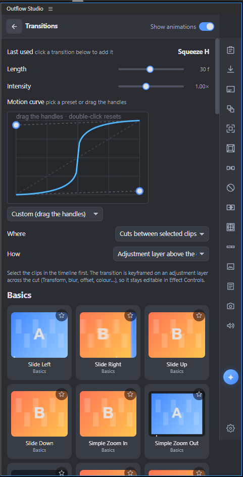 The curve editor and the apply options