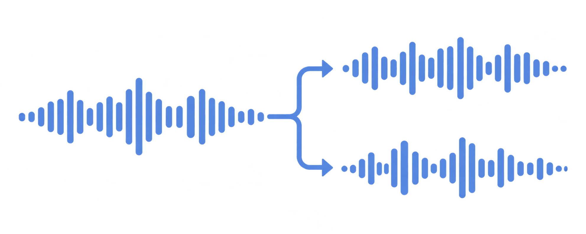 A waveform split into voice and music